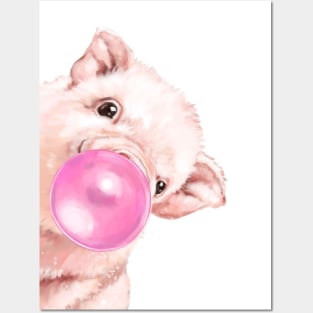 Sneaky Pink Baby Pig with Bubblegum Posters and Art